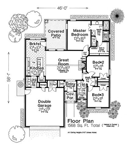 Country, French Country, Tudor House Plan 89404 with 3 Beds, 2 Baths, 2 Car Garage First Level Plan