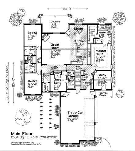 Country, French Country House Plan 89405 with 4 Beds, 4 Baths, 3 Car Garage First Level Plan