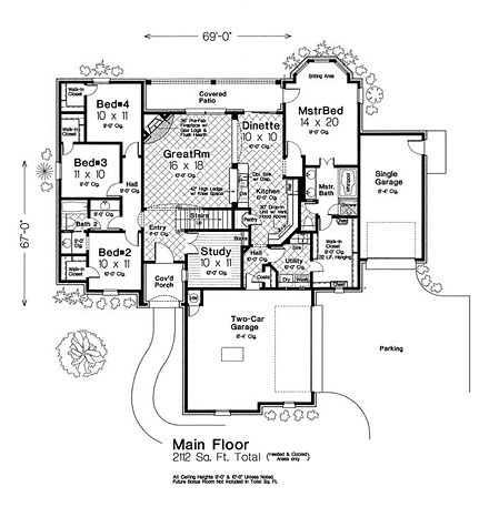 Country, European, French Country House Plan 89408 with 4 Beds, 3 Baths, 3 Car Garage First Level Plan