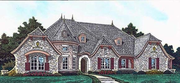 European, French Country House Plan 89414 with 4 Beds, 4 Baths, 4 Car Garage Elevation