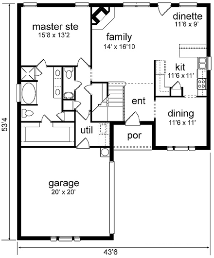 European House Plan 89830 with 5 Beds, 4 Baths, 2 Car Garage First Level Plan