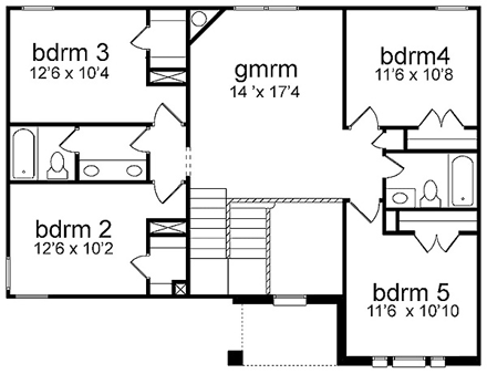European House Plan 89830 with 5 Beds, 4 Baths, 2 Car Garage Second Level Plan