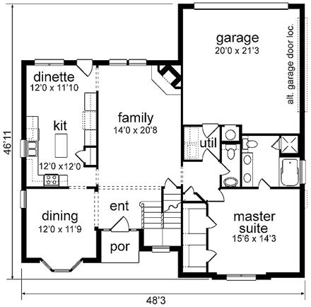 European House Plan 89832 with 5 Beds, 4 Baths, 2 Car Garage First Level Plan