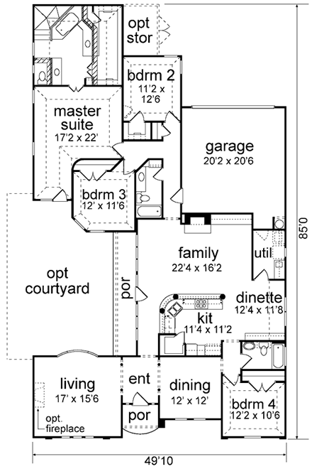 Florida, Mediterranean House Plan 89840 with 4 Beds, 3 Baths, 2 Car Garage First Level Plan