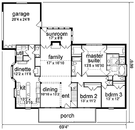 Country, Southern House Plan 89846 with 3 Beds, 3 Baths, 3 Car Garage First Level Plan