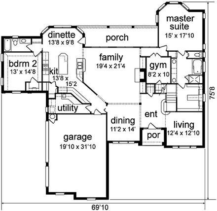Traditional House Plan 89863 with 4 Beds, 4 Baths, 2 Car Garage First Level Plan