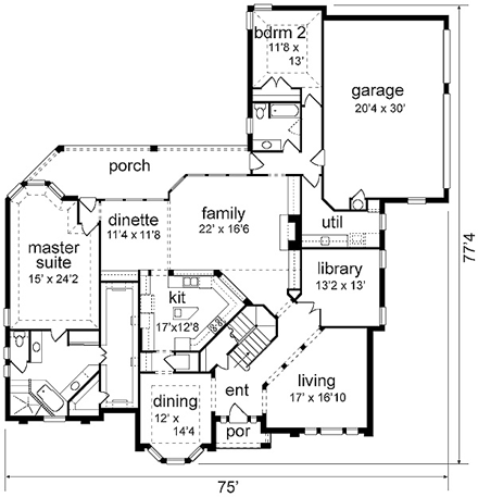 European, Victorian House Plan 89867 with 5 Beds, 4 Baths, 3 Car Garage First Level Plan