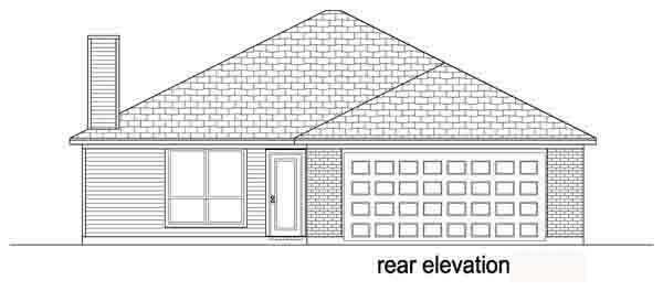 Narrow Lot, One-Story, Traditional House Plan 89883 with 3 Beds, 2 Baths, 2 Car Garage Rear Elevation