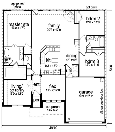 Country, Traditional House Plan 89907 with 3 Beds, 2 Baths, 2 Car Garage First Level Plan