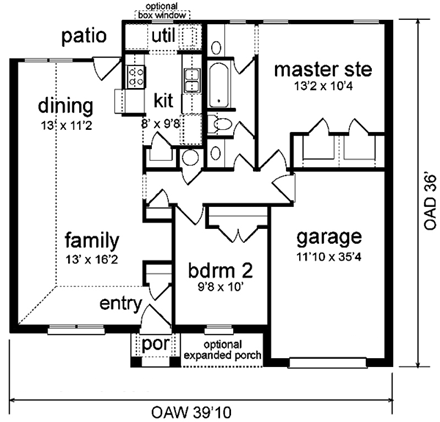Traditional House Plan 89910 with 2 Beds, 1 Baths, 1 Car Garage First Level Plan