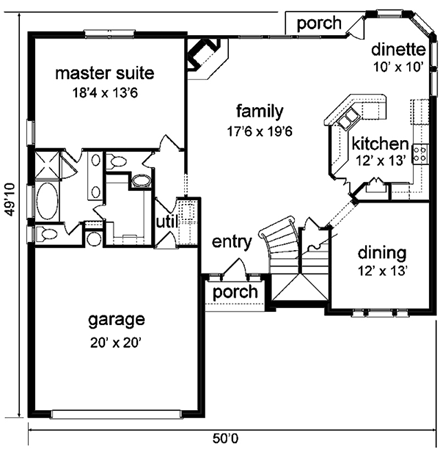 European House Plan 89950 with 4 Beds, 3 Baths, 2 Car Garage First Level Plan