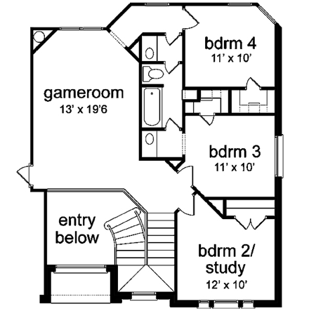 European House Plan 89950 with 4 Beds, 3 Baths, 2 Car Garage Second Level Plan