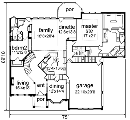 European, Tudor House Plan 89963 with 4 Beds, 4 Baths, 3 Car Garage First Level Plan