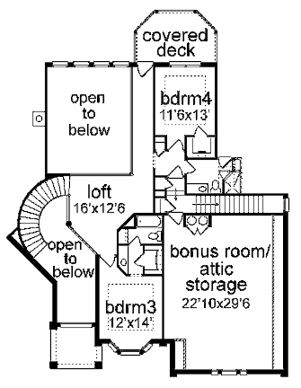 European, Tudor House Plan 89963 with 4 Beds, 4 Baths, 3 Car Garage Second Level Plan