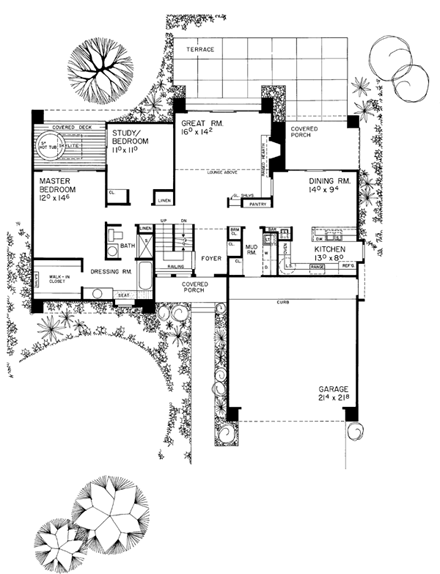 Contemporary House Plan 90200 with 2 Beds, 2 Baths, 2 Car Garage First Level Plan