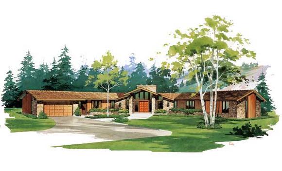 Contemporary, One-Story, Ranch, Retro House Plan 90204 with 3 Beds, 3 Baths, 2 Car Garage Elevation