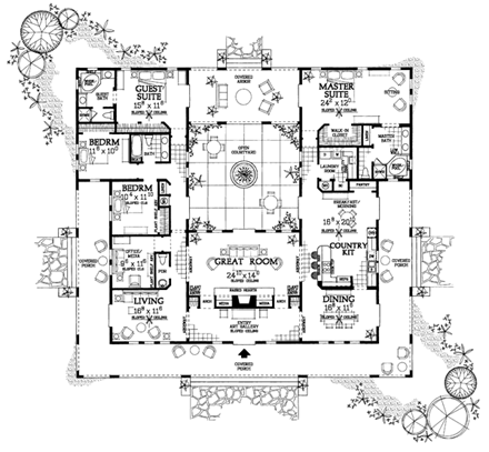 Mediterranean House Plan 90210 with 4 Beds, 4 Baths First Level Plan