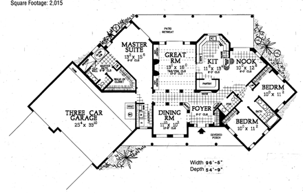 Santa Fe, Southwest House Plan 90211 with 3 Beds, 3 Baths, 3 Car Garage First Level Plan