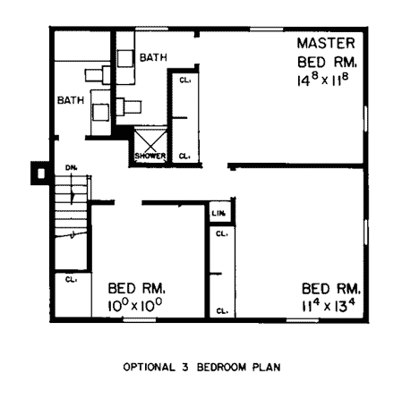 Colonial, Country House Plan 90217 with 4 Beds, 3 Baths, 2 Car Garage Third Level Plan