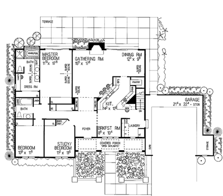 Ranch, Southwest House Plan 90226 with 3 Beds, 2 Baths, 2 Car Garage First Level Plan