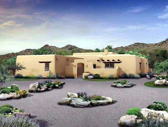 Santa Fe, Southwest House Plan 90231 with 4 Beds, 3 Baths, 2 Car Garage Elevation