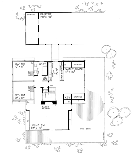 A-Frame House Plan 90233 with 5 Beds, 3 Baths, 2 Car Garage First Level Plan