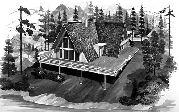 A-Frame House Plan 90233 with 5 Beds, 3 Baths, 2 Car Garage Elevation