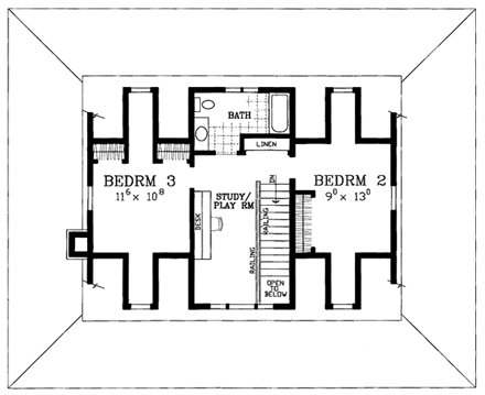 Country, Victorian House Plan 90239 with 3 Beds, 2 Baths, 2 Car Garage Second Level Plan