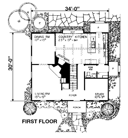 Cape Cod House Plan 90245 with 3 Beds, 3 Baths First Level Plan