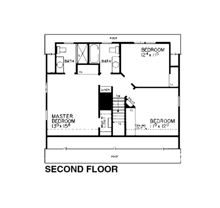 Cape Cod House Plan 90245 with 3 Beds, 3 Baths Second Level Plan