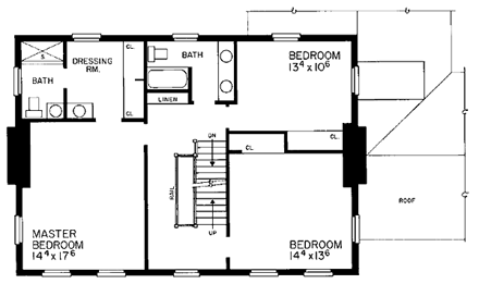 Colonial House Plan 90246 with 4 Beds, 3 Baths, 2 Car Garage Second Level Plan