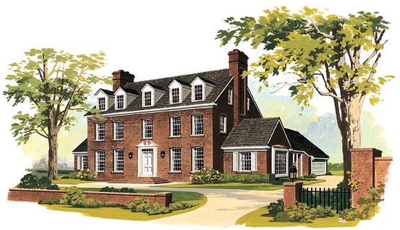 Colonial House Plan 90246 with 4 Beds, 3 Baths, 2 Car Garage Elevation