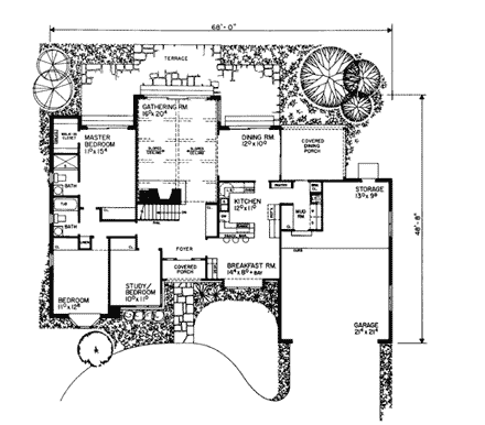 Ranch House Plan 90248 with 2 Beds, 2 Baths First Level Plan