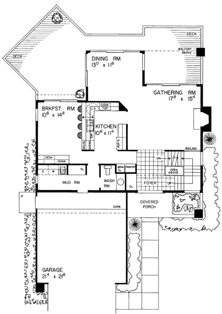 Contemporary House Plan 90255 with 4 Beds, 4 Baths, 2 Car Garage First Level Plan