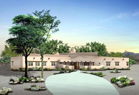 Santa Fe, Southwest House Plan 90260 with 4 Beds, 4 Baths, 3 Car Garage Elevation