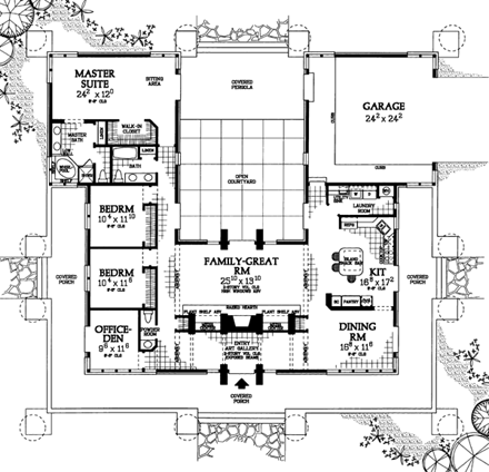 Craftsman, Prairie House Plan 90270 with 3 Beds, 3 Baths, 2 Car Garage First Level Plan