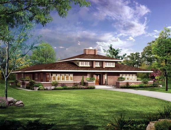 Craftsman, Prairie House Plan 90270 with 3 Beds, 3 Baths, 2 Car Garage Elevation