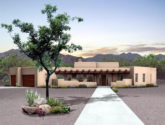 Santa Fe, Southwest House Plan 90273 with 3 Beds, 3 Baths, 3 Car Garage Elevation
