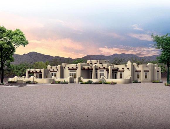 Santa Fe, Southwest House Plan 90279 with 3 Beds, 4 Baths, 3 Car Garage Elevation