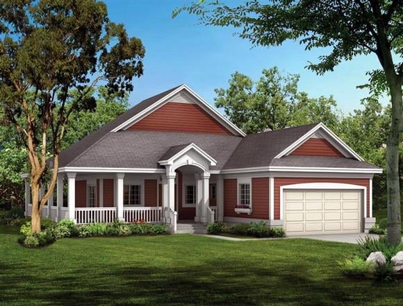 Cottage, Country, Ranch House Plan 90282 with 2 Beds, 2 Baths, 2 Car Garage Elevation