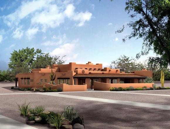 Santa Fe, Southwest House Plan 90283 with 4 Beds, 4 Baths, 3 Car Garage Elevation