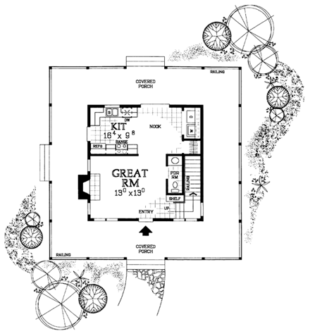 Cottage, Country, Farmhouse, Southern House Plan 90287 with 2 Beds, 3 Baths First Level Plan