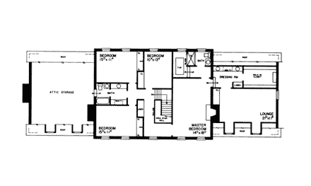 Colonial, Plantation House Plan 90297 with 4 Beds, 3 Baths, 2 Car Garage Second Level Plan