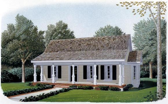 Cottage, Country, Narrow Lot, One-Story House Plan 90323 with 1 Beds, 1 Baths, 2 Car Garage Elevation
