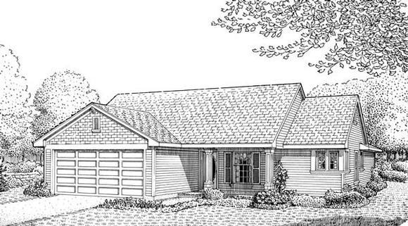 Country, One-Story House Plan 90333 with 3 Beds, 2 Baths, 2 Car Garage Elevation