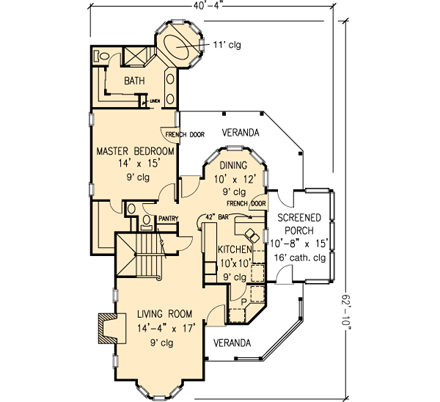 Contemporary, Country, Farmhouse, Victorian House Plan 90342 with 3 Beds, 3 Baths, 2 Car Garage First Level Plan