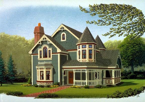 Contemporary, Country, Farmhouse, Victorian House Plan 90342 with 3 Beds, 3 Baths, 2 Car Garage Elevation