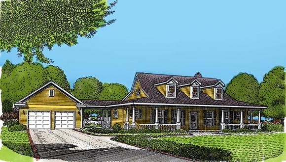 Country, Farmhouse, One-Story, Southern House Plan 90344 with 2 Beds, 2 Baths, 2 Car Garage Elevation