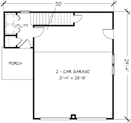 Traditional 2 Car Garage Apartment Plan 90359 with 1 Beds, 1 Baths First Level Plan
