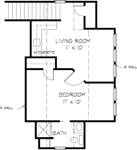 Traditional 2 Car Garage Apartment Plan 90359 with 1 Beds, 1 Baths Second Level Plan